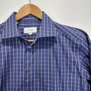 Eton Contemporary‎ Shirt Men 41 16 Large Plaid Cotton Office Business Corporate